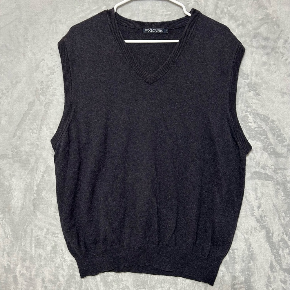 WOOLOVERS Mens Vest Large Cashmere Blend Jumper Tank Top Grey Good Cond v neck